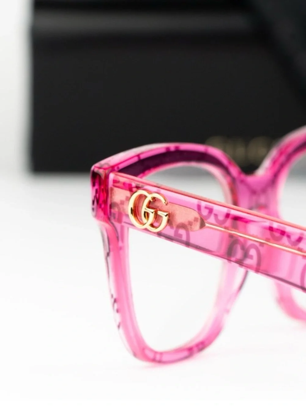 Gucci Hot Pink Transparent GG Square Optical Glasses